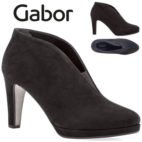 Gabor Amien Black Suede Heeled Booties Leather Slip On Ankle Boots Pumps 8.5 - Picture 1 of 12